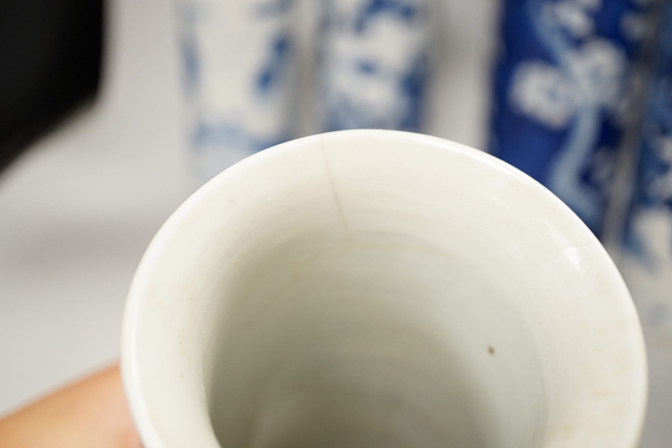 Nine assorted Chinese blue and white cylinder vases, 19th/20th century, tallest 30cm high (a.f.)